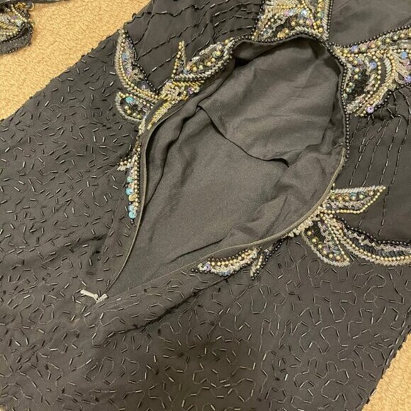 Vintage Tan-Chho Beaded Sequin Pure Silk Top Black Gold – M - Picture 9 of 15